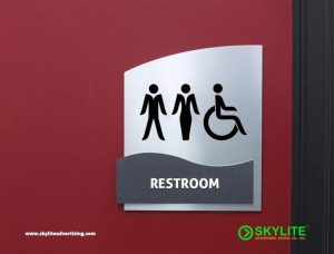 designed by benc engraved metal bathroom sign
