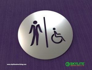 designed by benc laser cut in all gender restroom sign